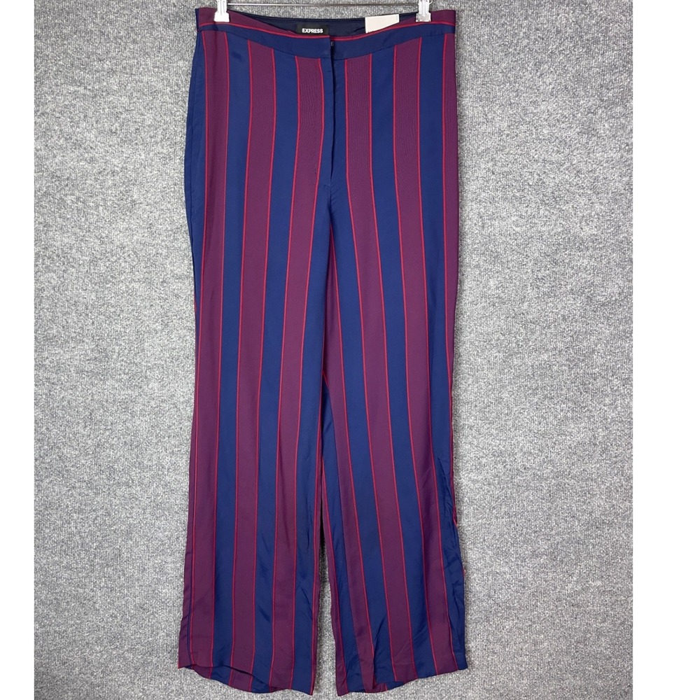 NEW Express Wide Leg Pants Womens 14R Blue Purple NWT Super High Rise Striped